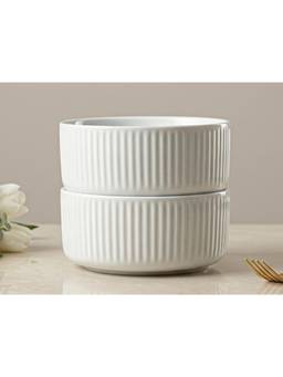BODHI HOUSE - Porcelain Serving Bowls Chip Resistant Microwave Safe - White (Pack of 2)