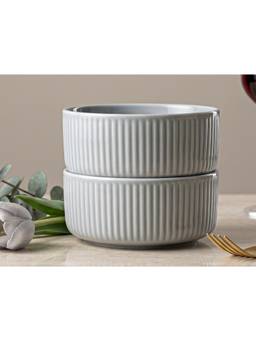 BODHI HOUSE - Porcelain Serving Bowls Chip Resistant Microwave Safe - Pearl Grey (Pack of 2)
