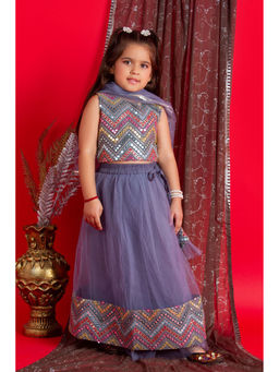 Bella Moda - Girls Ready To Wear Lehenga & Blouse With Dupatta Grey (Set of 3)