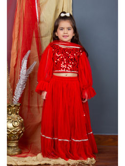 Bella Moda - Girls Ready To Wear Lehenga & Blouse With Dupatta Red (Set of 3)