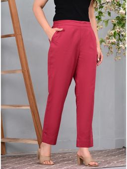 Gahan - Women Cotton Flex Maroon Solid Straight Pants