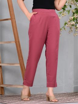 Gahan - Women Mauve-Coloured Solid Cotton-Flex Pants