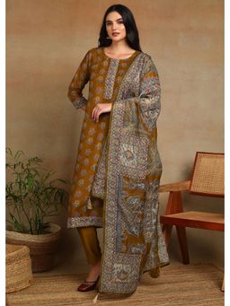 Gahan - Womens Mustard Ethnic Motif Printed Kurta Sequin Work Pant and Dupatta