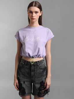 Kazo - Purple Waist Tunnel Detail Sweat Top