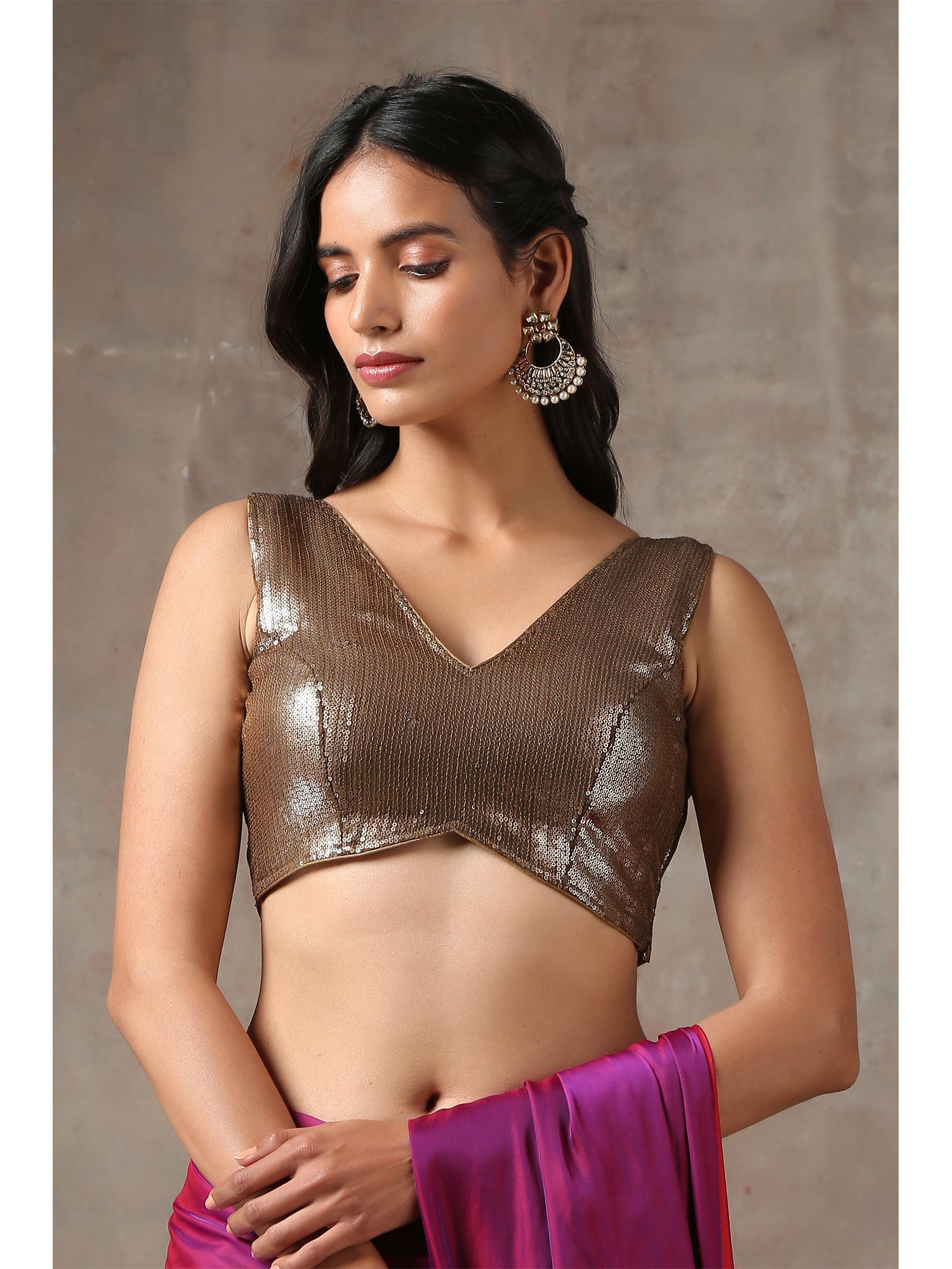 Bronze Sequin Sleeveless Blouse-image-3