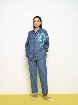 POOJA RAJGARHIA GUPTA - Blue Denim Checkered Pant