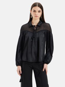 Kazo - Frida Sheer Yoke Tie-Up Top