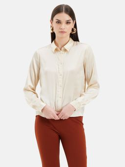 Kazo - Tia Solid Satin Beige Shirt