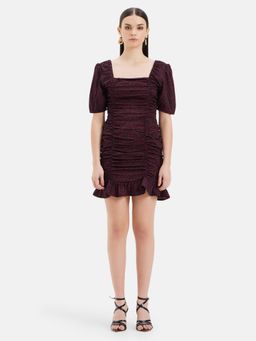 Kazo - Ruched Printed Black Mini Dress