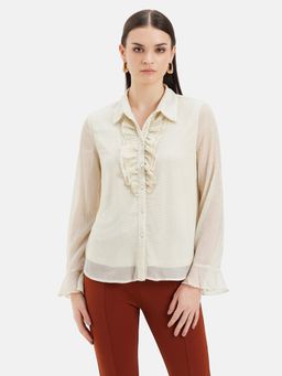 Kazo - Ruffle Detail Cream Shirt
