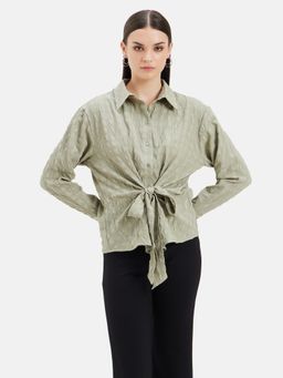 Kazo - Front Tie-Up Green Shirt