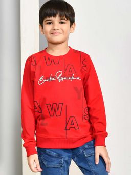 YOUMAA - Boys Red Cotton Printed Sweatshirt