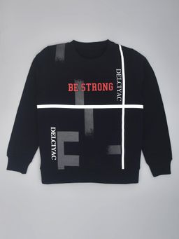 YOUMAA - Boys Navy Blue Cotton Printed Sweatshirt