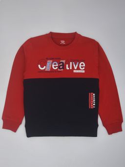 YOUMAA - Boys Red Cotton Printed Sweatshirt
