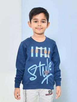 YOUMAA - Boys Blue Cotton Printed Sweatshirt