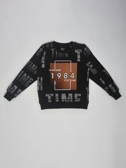 YOUMAA - Boys Black Cotton Printed Sweatshirt