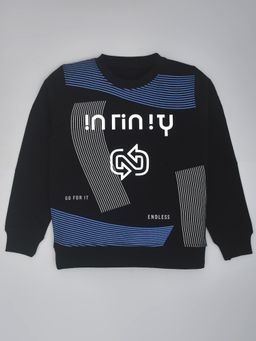 YOUMAA - Boys Black Cotton Printed Sweatshirt