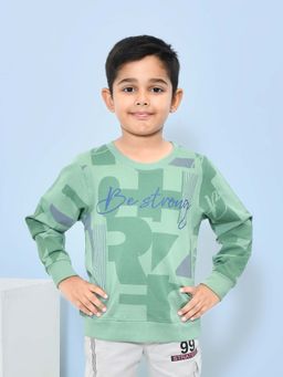 YOUMAA - Boys Green Cotton Printed Sweatshirt