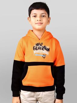 YOUMAA - Boys Orange Cotton Printed Hoodie