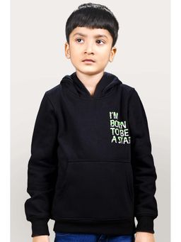YOUMAA - Boys Black Cotton Printed Hoodie