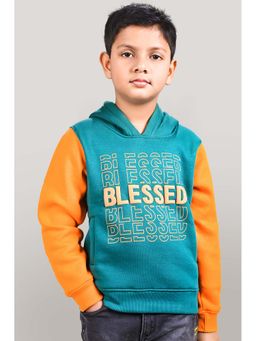 YOUMAA - Boys Green Cotton Printed Hoodie