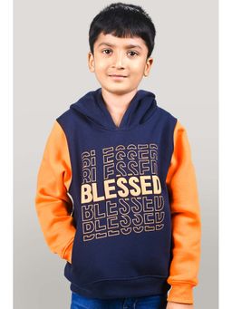 YOUMAA - Boys Navy Blue Cotton Printed Hoodie