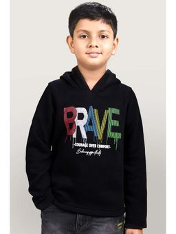 YOUMAA - Boys Black Cotton Printed Hoodie
