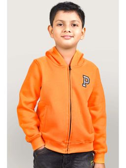 YOUMAA - Boys Orange Cotton Printed Hoodie