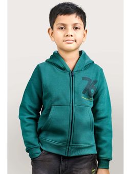 YOUMAA - Boys Green Cotton Printed Hoodie