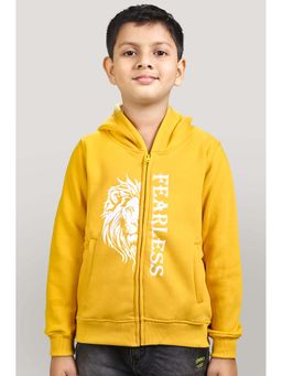 YOUMAA - Boys Mustard Cotton Printed Hoodie