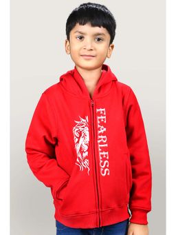 YOUMAA - Boys Red Cotton Printed Hoodie