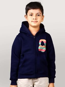 YOUMAA - Boys Navy Blue Cotton Printed Hoodie