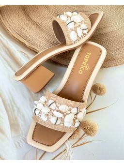 Toprico - Beach Bliss Beads Embroidered Tan Sandal Heels