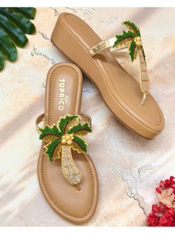 Toprico - Tropical Beads Embroidered Platform Tan Heels