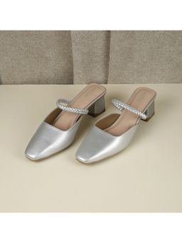Metro - Women Silver Slip On Casual Mules Heels