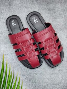 The Madras Trunk - Theo Sandals in Black and Maroon
