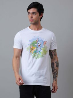 Free Authority - Tom And Jerry Printed White Holi T-shirt For Men