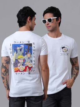 Free Authority - Official Naruto: Ichiraku Ramen Anime Printed Cotton White Printed T-Shirt For Men