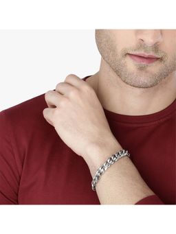 Yellow Chimes - Men Silver-Toned Stainless Steel Rhodium-Plated Link Bracelet