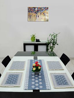Saral Home - Cotton Dining Table Placemats, 4 Mat -33 x 45 Cm, 1 Runner 33 x 120 Cm (Set of 5), Grey