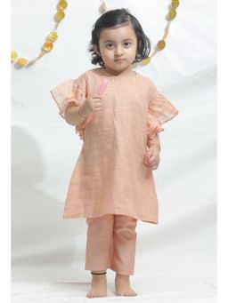 Tjori - Girls Peach Chanderi Kurta with Pant (Set of 2)