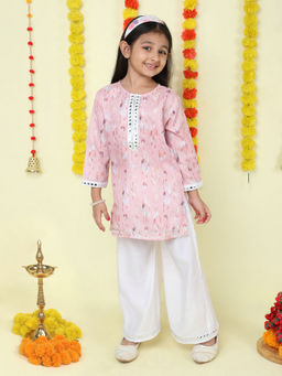 The Magic Wand - Pink Full Sleeves Printed Lace Embellished Kurta and Palazzo (Set of 2)