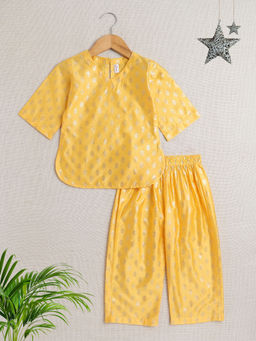 The Magic Wand - Yellow 3/4Th Sleeves Foil Print Kurta and Pant (Set of 2)