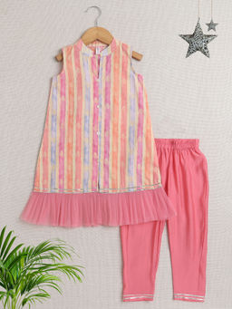 The Magic Wand - Pink Sleeveless Printed Kurta with Pant (Set of 2)