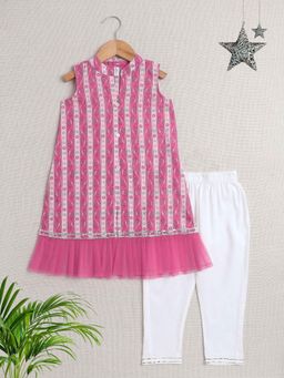 The Magic Wand - Pink Sleeveless Printed Kurta and Pant (Set of 2)