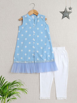 The Magic Wand - Blue Sleeveless Polka Dot Kurta and Pant (Set of 2)