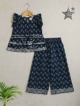 The Magic Wand - Navy Blue Cotton Floral Printed Kurta and Pant (Set of 2)