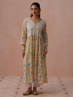 House of Chikankari - Peach Mulmul Embroidered Kurta