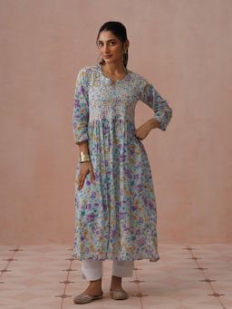 House of Chikankari - Blue Mulmul Embroidered Kurta