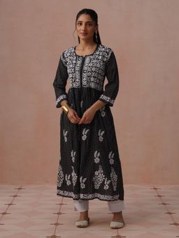 House of Chikankari - Black Mulmul Embroidered Kurta